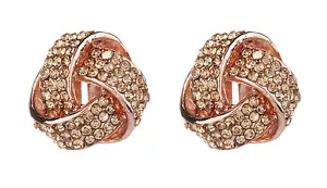 Clip On Earrings rose gold knot stud with rhinestone crystals - Honey RG - Picture 1 of 3