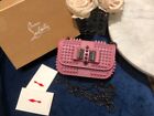 AUTH CHRISTIAN LOUBOUTIN PINK STUDDED SPIKES SWEET CHARITY BOW CROSS BAG
