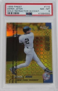 1999 TOPPS FINEST GOLD REFRACTOR W/ COATING #115 DEREK JETER PSA 8 NM-MT /100 - Picture 1 of 2