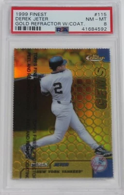 1999 TOPPS FINEST GOLD REFRACTOR W/ COATING #115 DEREK JETER PSA 8 NM-MT /100 - Image 1 of 2