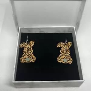 Women's Wooden Leopard Rabbit Easter Earrings Easter Bunny Ornaments - Picture 1 of 1