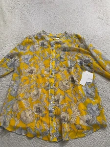 Liz Claiborne Women Floral Long Sleeve Button-Up Shirt & Tank Yellow Petites PL - Picture 1 of 11