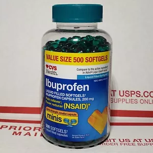 CVS Ibuprofen 500 Count Mini Liquid Filled Softgels 200mg - Expires 02/2026+ - Picture 1 of 3