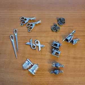56-piece Sewing Themed Charm Collection Silver-tone 8 Different Charms - Picture 1 of 2
