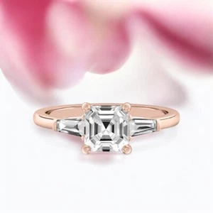 18k Rose Gold Asscher Cut Diamond Ring IGI Lab Grown 1.30 Carat Engagement - Picture 1 of 11