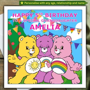 CARE BEARS BIRTHDAY CARD personalised AGE RELATIONSHIP NAME - Picture 1 of 4