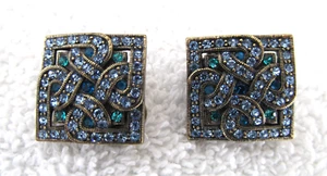 NEW QVC Kathy Levine LA VINTAGE Serendipidy Square Rhinestone Clip Earrings Blue - Picture 1 of 4