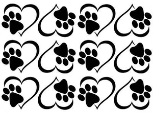 Heart Paw Print 12 pcs 1.75 Inch Black Fused Glass Decals - Picture 1 of 1