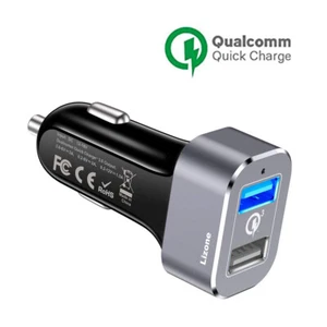 Cargador rápido de coche Qualcomm certificado QC carga rápida de 2 puertos USB 30W vehículo negro - Imagen 1 de 7