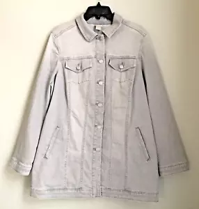 Chaqueta vaquera alargada Chico's para mujer grande 12/14 = talla 2 gris claro elástica - Imagen 1 de 11