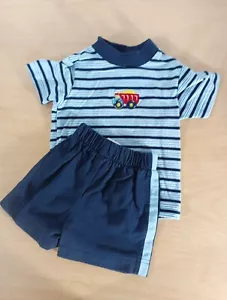 Infant Boys Size 0-6 Months 2-Piece Summer Short Set Outfit Blue Truck - Picture 1 of 6