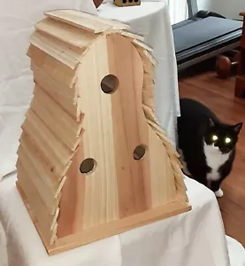 Handcrafted Unique Large 3 Room Cedar Curved Birdhouse Bluebird Woodpecker Wren - Picture 1 of 16
