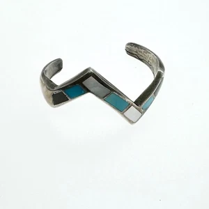 Vintage Native American Turquoise Inlay Silver Cuff Bracelet 5.75 Inch - Picture 1 of 3