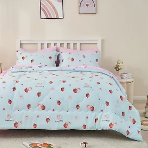 Wajade Kids Strawberry Comforter Set Bed in A Bag Full Size 7 Piece Blue 3D C... - Picture 1 of 7