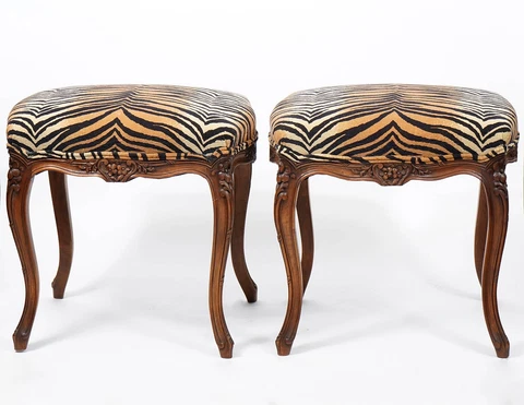 Pair of Late 19th Ct. French Provincial Hand Carved Walnut Taboret / Bench Cover