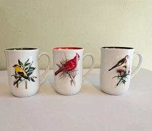Vintage 3er Set Vogel Tassen Teetassen Kaffee Goldfink Kardinal Spatz Singvögel - Bild 1 von 8