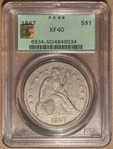 1847 PCGS & CMQ XF40 Liberty Seated Dollar $1 - OGH - Old Green Holder - Picture 1 of 2