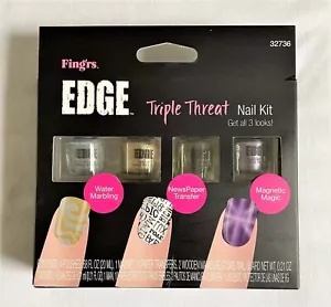 Fing’rs Edge Triple Threat Nail Kit 3 Looks Marbling Newspaper Transfer Magnetic - Picture 1 of 2