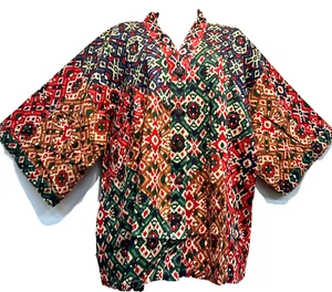 SACRED THREADS patola hippy patch boho funky rayon kimono TOP TUNIC 1X Free ship - Picture 1 of 5