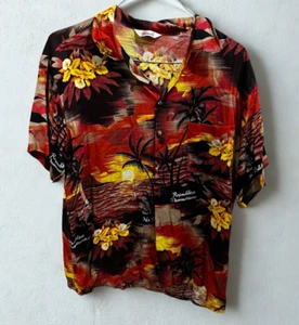 Aremar Hawaiian Shirt Men's Large Dominicana Republic Sunset Palm Trees Vintage - Picture 1 of 6