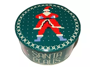 Vintage Christmas Holiday 8” Round Santa Cookie Candy Tin Hong Kong Recessed Lid - Picture 1 of 10