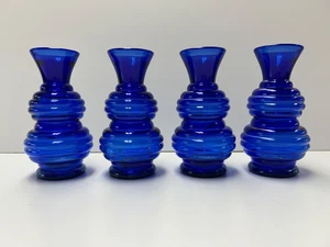 Vintage Lot of 4 USA Cobalt Blue Art Glass Beehive Shaped Bud Vase 6" Tall - Picture 1 of 6