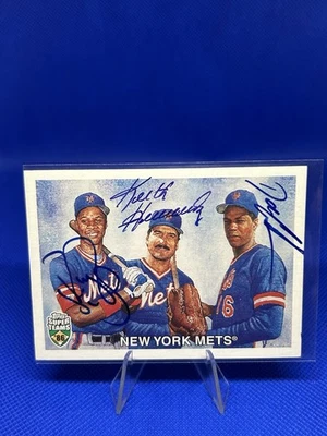 2002 Topps Super Teams Darryl Strawberry  Dwight Gooden Keith Hernandez Auto - Image 1 of 3