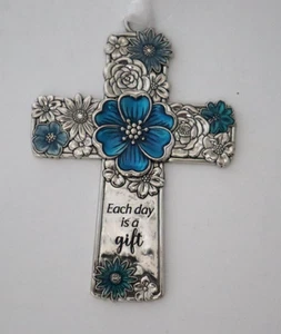 F1 Each day is a gift FAITH & FLOWERS CROSS ORNAMENT Ganz - Picture 1 of 6