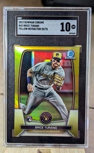 💎Brice Turang /75 SGC 10 -2023 Bowman Chrome Yellow Refractor RC Mil Brewers - Picture 1 of 3
