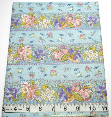 Vintage Striped Pink/Purple Florals 35"x43" Concord Cotton Sew Quilt Fabric - Image 1 of 3