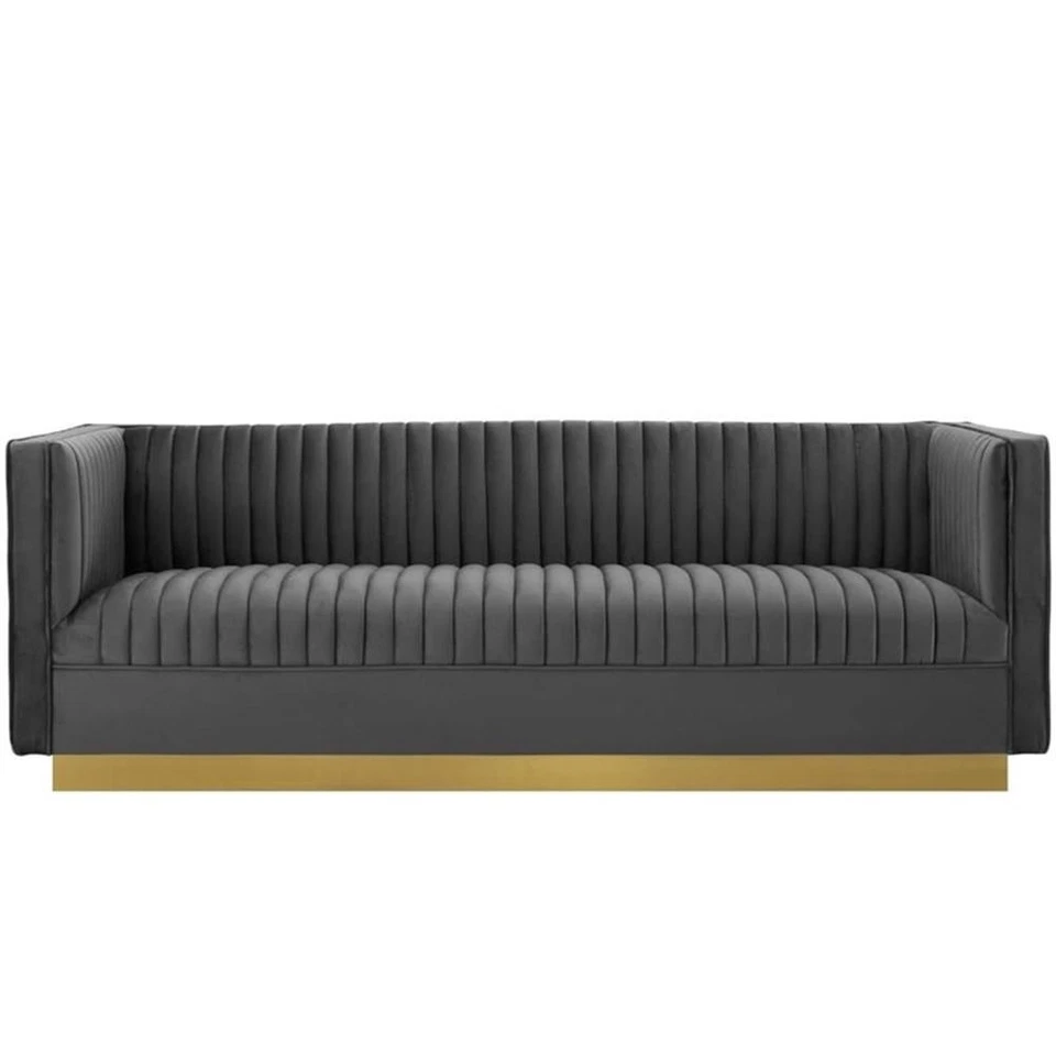 Modway Sanguine Vertical Channel Tufted Velvet Sofa in Gray