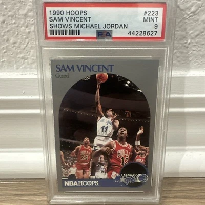 1990 Hoops Sam Vincent w/ Michael Jordan 12 #223 PSA 9 Basketball NBA Bulls Card - Image 1 of 2