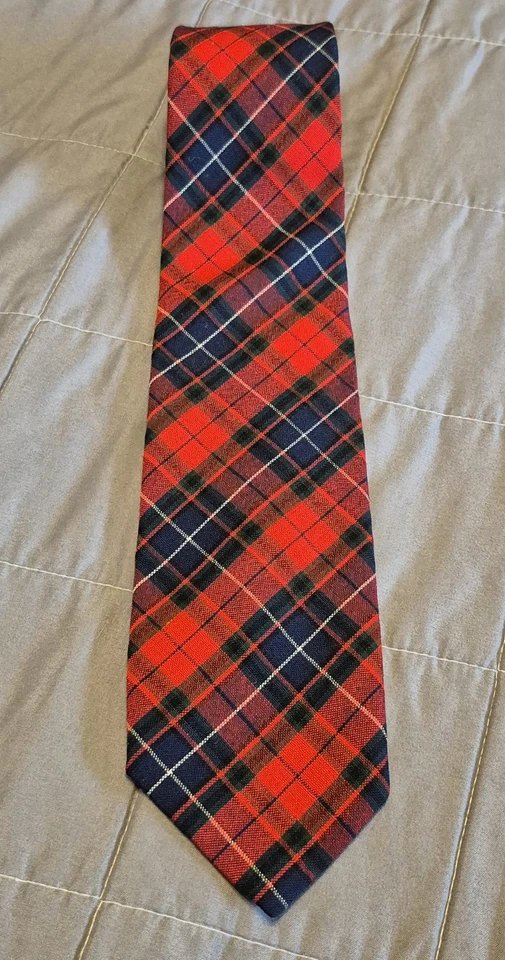 Vintage Pendleton Tie Mens Red Navy Tartan Plaid 100% Wool Made USA Classic 70s - Image 1 of 4