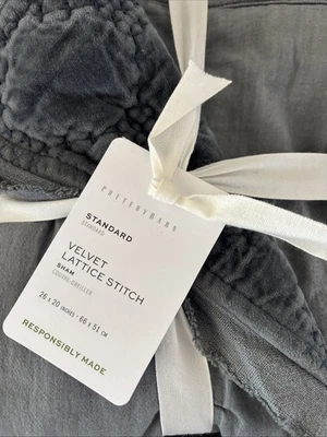 Pottery Barn Terciopelo Punto de Enrejado Acolchado Falsa_Azul Cobalto-Estándar-NUEVO CON ETIQUETAS Foto 1 de 4