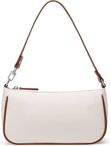 Damen Vegan Leder Schultertasche/Clutch Off-White mit braunem Besatz 10,5" x 6" - Bild 1 von 14
