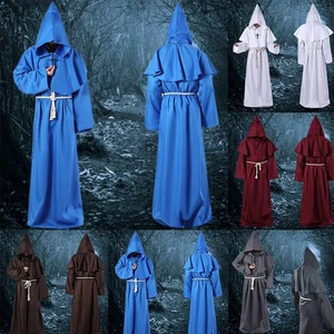 Halloween Adult Mens Monk Cosplay Robe Cloak Cape Friar Medieval Priest Costume/ - Picture 1 of 27