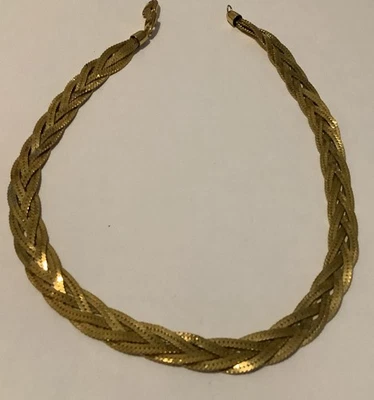 Napier Gold Tone Weaved Herringbone Necklace 16” L (1622) - Image 1 of 4