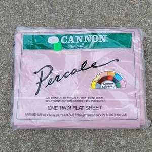 NEW Vintage Cannon Monticello Pink Twin Flat Bed Sheet Piping Trim 66x96" - Picture 1 of 8