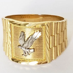Mans solid 14k yellow white Gold Eagle Ring S 8 9 10 11 12 - Picture 1 of 8