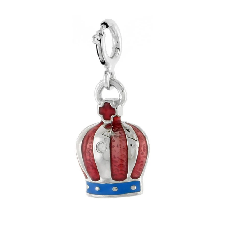 Argento Sterling con Pietre Corona Smaltato Ciondolo W/ Zirconia per Bracciale - Immagine 1 di 1