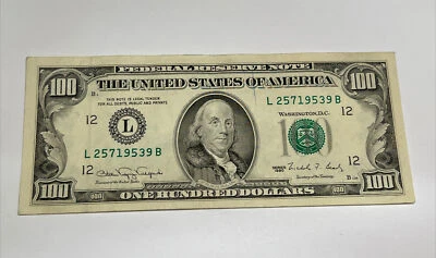 Series 1990 US One Hundred Dollar Bill Note $100 ~ San Francisco ~ L 25719539 B - Image 1 of 4