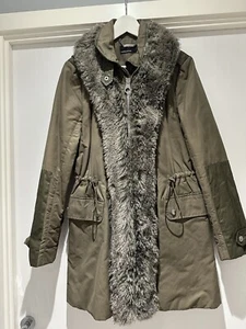 Karen Millen Parka Size 10 With Grey Fur - Picture 1 of 4