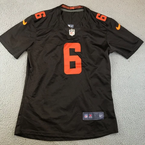 Cleveland Brown Mayfield 6 Jersey Men's Large Brown Short Sleeve V-Neck NFL Nike Cover