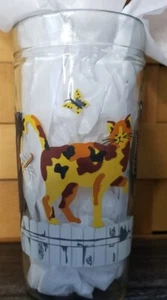 Cat Motif Beverage Glasses (5) Fence Butterflies 14/16 oz Anchor Hocking 6" - Picture 1 of 6