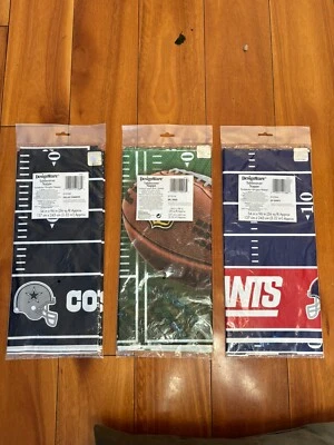 3 NFL PLASTIC TABLE COVERs  Birthday Party Supplies.   Cowboys Giants Field - Image 1 of 4