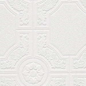 Neo Classic Ceiling Tile Raised White Textured Paintable Wallpaper 48929 - Picture 1 of 2
