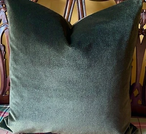 Donghia Cashmere Velvet Herringbone Green (Green and Brown) Italian Pillow Cover - Picture 1 of 12