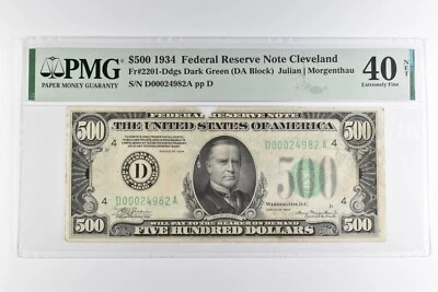 PMG EF 40 NET $500 1934 Cleveland, OH US FRN Green Seal Fr#2201-Ddgs *8139 - Image 1 of 3