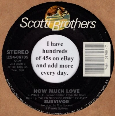 Survivor почти как новая 45 об/мин «How Much Love» на Scotti Brothers Records - Изображение 1 из 3