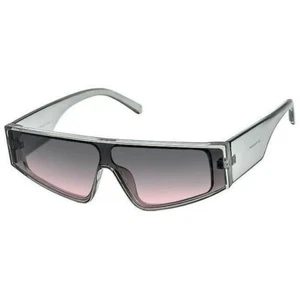 Futuristische Kim Slim Flat Top Shield Sonnenbrille grau durchscheinend mit schwarzen Gläsern - Bild 1 von 1